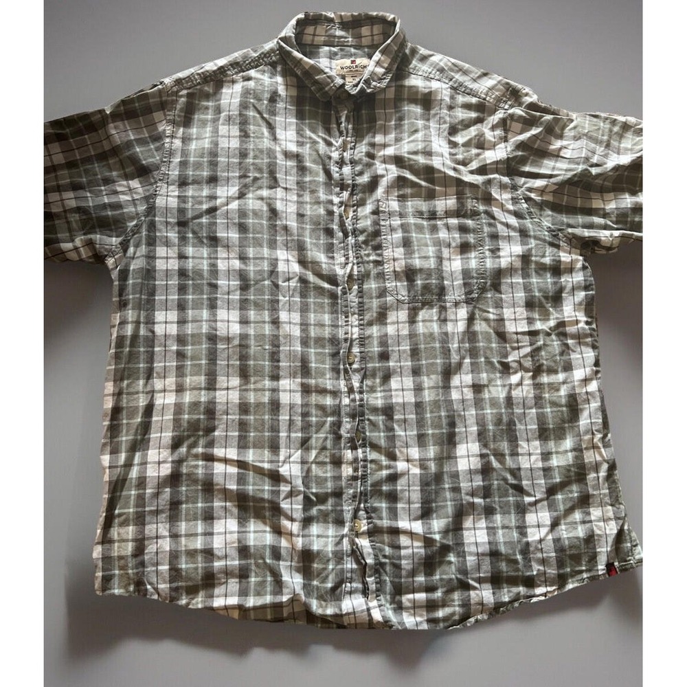 Woolrich Shirt Mens XL Beige Short Sleeve Button Up 100% Cotton Shirt